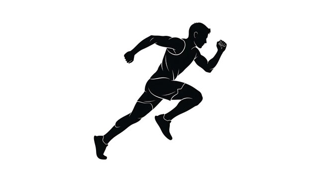 Silhouette of a male runner in motion on a white background.