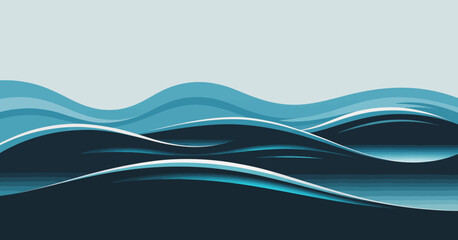 This abstract design showcases fluid wave patterns in varying shades of blue, creating a tranquil and dynamic experience that reflects themes of calmness and movement.