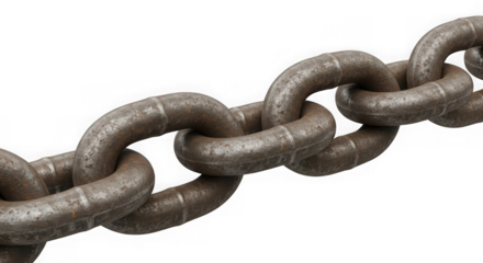 Closeup of a rusty metal chain isolated on transparent background