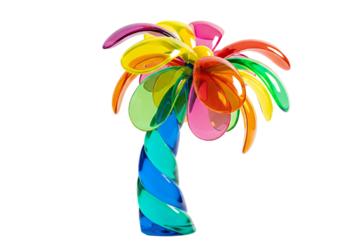 Vibrant, playful palm tree statue brings tropical fun to any space, perfect for summer promotions or adding a splash of color to a design project