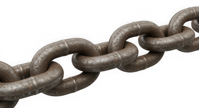 Closeup of a rusty metal chain isolated on transparent background