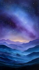 Fototapeta premium Night Sky with Stars Over Blue Mountain Range Digital Artwork