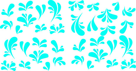 Blue abstract splash shapes scattered on a clean white background, creating a vibrant decorative pattern ideal for prints, branding, digital art, and modern design projects.

