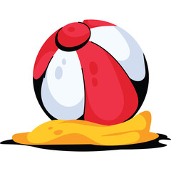 Red White And Blue Beach Ball Resting On A Pile Of Yellow Sand With A Transparent Background