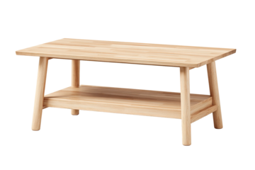 Wooden coffee table with a shelf; bright wood tone