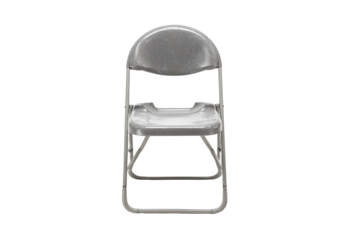 Metal folding chair, front view, isolated on black