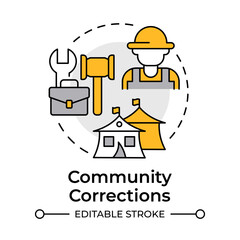 Community corrections multi color concept icon. Live in society under supervision. Correctional institution. Round shape line illustration. Abstract idea. Graphic design. Easy to use in booklet