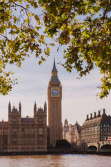 Fototapeta premium London, UK, 14 SEP 2023: Big Ben clock tower captured from within St. Thomas hospital Trust Park.