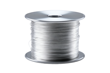 Metal wire spool shiny, neatly coiled, with central hole