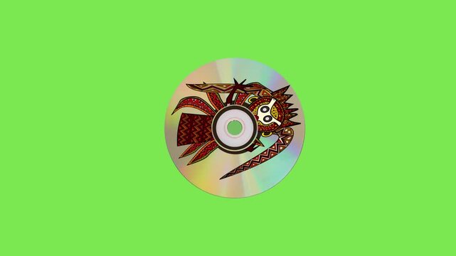 stylized totem animation on a rotating holographic CD-ROM