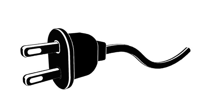 Vector illustration&nbsp;of black electrical power plug with two prong and attached cord isolated on transparent background 