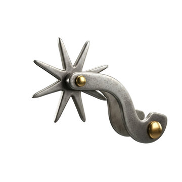 Single western cowboy spur with starburst rowel on black background