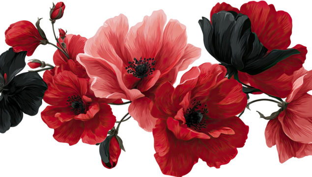 Floral arrangement Red, pink, and black flower cluster