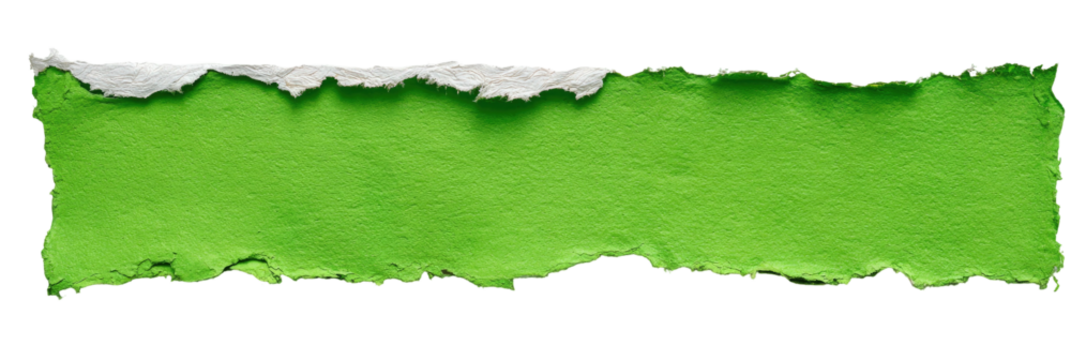 Green torn paper piece with rough edges on black backdrop