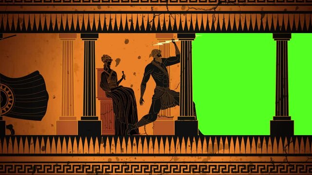 ancient greek motion transition with warriors and gods