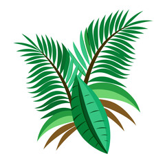 Lush tropical foliage design element, vibrant green leaves evoke paradise, perfect for summer promotions, easily scalable vector graphic, nature aesthetic