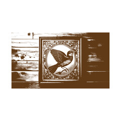 Vintage bird illustration in a frame isolated on
