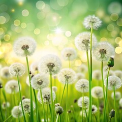 Dandelion Field in Spring with Bokeh Background