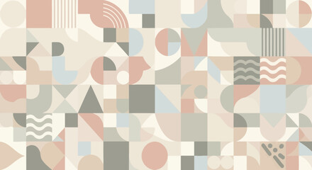 Abstract geometric pattern with pastel shades and diverse shapes for