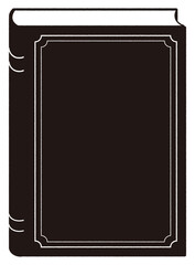 黒いクラシックなハードカバーの本のシルエット。シンプルなベクターのイラスト素材。図書館のイベントや読書会のフライヤーの背景などに最適な本のイラスト。手書き風の描線で温かさを表現。ベクターの場合装飾のラインは簡単に削除可能。