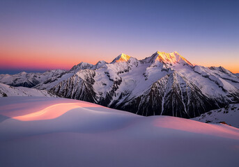 sunset in the snowy mountains