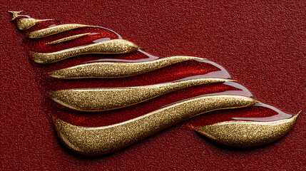 Christmas Tree Shape in Gold and Red, Golden Red Christmas Tree Decoration, Artistic Christmas Tree Design