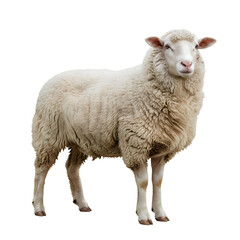 Obraz premium Woolly Sheep Portrait: A pristine close-up of a single sheep, its thick, white wool contrasting against the plain background, highlighting its gentle nature.