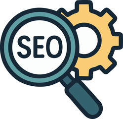SEO Search and Configuration: A simple yet impactful image depicting SEO through a magnifying glass and settings gear, the perfect emblem for search engine optimization.