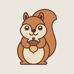 Cute cartoon squirrel holding an acorn illustration