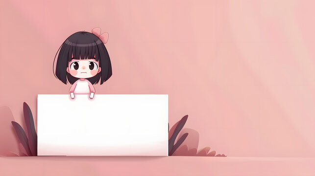 small chibi character standing on a giant a blank board