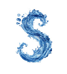 Watery "S" swirls, textured fluid, droplets on black