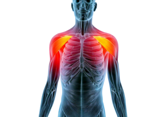 3D rendered Medical Illustration - Inflamed Trapezius. isolated on transparent or white background