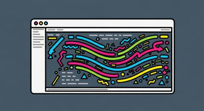 Abstract digital display showcasing vibrant geometric elements against a structured background