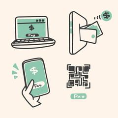 doodle digital e wallet icon collection