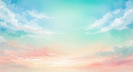 Watercolor sky with pastel clouds at sunrise or sunset image photo