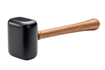 Rubber mallet with light wood handle on dark background