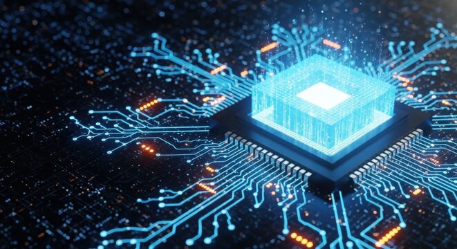 Central processing unit, illuminated circuit board, digital data flow and computing