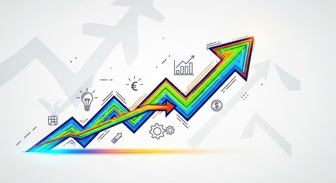 Colorful Arrow Illustration Signifying Business Growth and Market Trend Surge Ahead