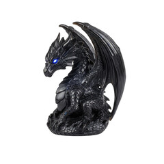 Glistening Black Dragon Figurine With Blue Eyes On Black Background