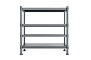 Gray metal shelves with three levels, simple design