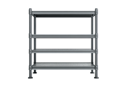 Gray metal shelves with three levels, simple design