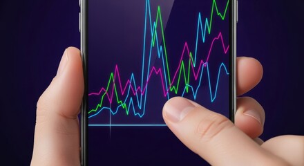 Analyzing colorful financial data on smartphone screen with interactive touch gesture