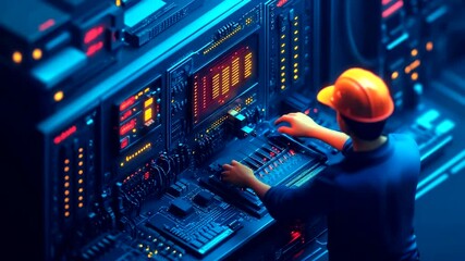 Technician Adjusting Server Settings in Data Center - Powered by Adobe