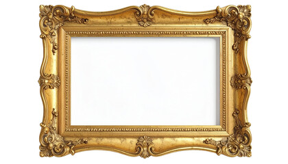 Ornate Golden Picture Frame with Intricate Carvings on White Background.