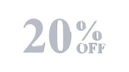 20% OFF Promotional Graphic – 3D Bold Silver Text PNG transparent 