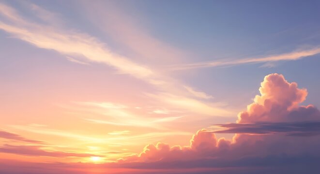 Dramatic Sunset Sky With Soft Clouds and Warm Light image photo - Powered by Adobe
