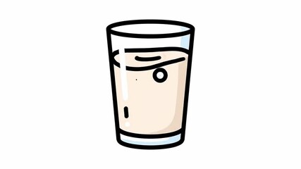 Animated milk pour, showing milk pouring in glass, various levels and bubbles. cartoon style dairy