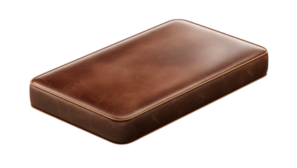 Brown, rectangular, leather covered box/case, perspective view