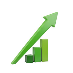Green upward trend arrow and bar graph on a black background