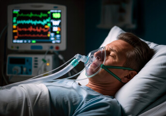 Patient with Nasal Mask Undergoing Respiratory Treatment in Hospital